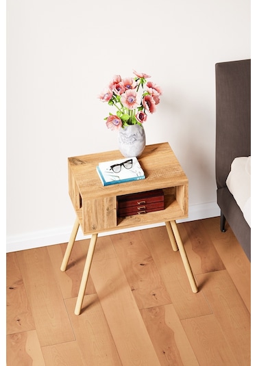 İntergo Ahşap Ayaklı Dekoratif Raflı Komodin Atlantik Çam