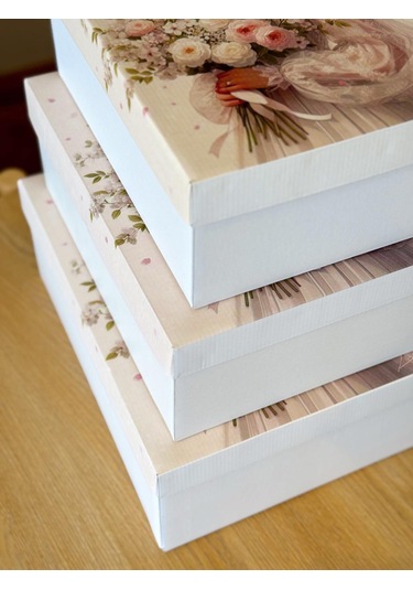 Gelin Türbanlı Çeyiz Kutusu-3 Lü Çeyiz Kutusu-gelin Kutusu-gelin Bohça Kutusu-damat Kutusu