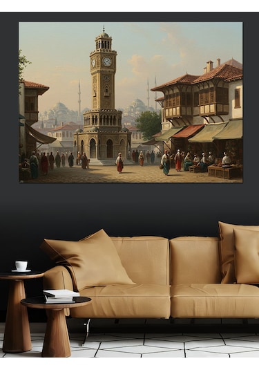 Osmanlı İsmir Saat Kulesi Dekoratif Kanvas - Mdf Ahşap Tablo