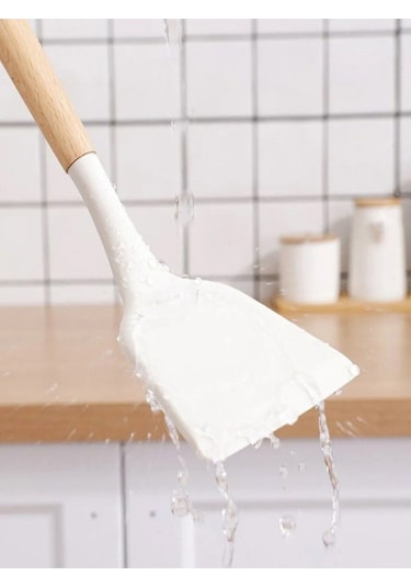 Bambu Saplı Silikon Spatula Kremrengi 1 Adet