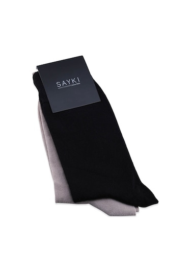 Siyah - Kahverengi İkili Bambu Soket Çorap Siyah - Sütlü Kahve