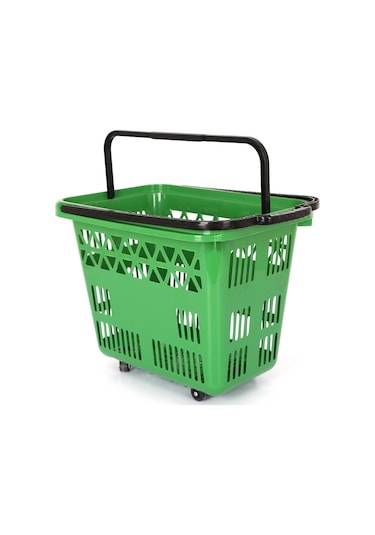 54 Lt Plastik Alışveriş Sepeti - Tekerlikli Market Sepeti Yeşil