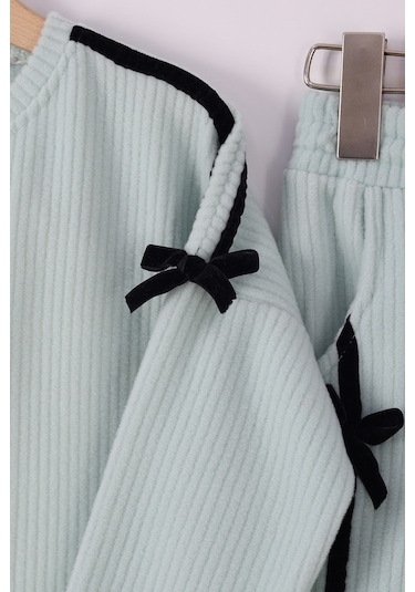 Monox Kız Çocuk Kurdale Detaylı Fitilli Polar Takım Yeşil