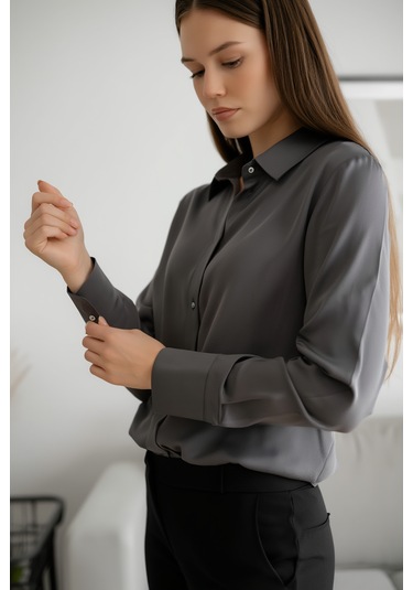 Modeva Global Modern Duruşlu Şık Oversize Gri Gömlek Gri