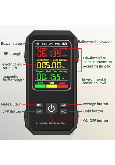Singree Taşınabilir Elektromanyetik Radyasyon Ölçer - Rf, Elektrik Ve Manyetik Alan Ölçümü İle 3 Renkli Gösterge