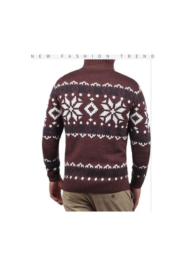 Edwardest Erkek Örgü Kazak: Günlük Slim Fit Yarım Yüksek Yakalı Hırka Kahverengi