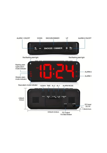 Oldfriend Beyaz Kabuk Beyaz Rakam Titreşimli Çalar Saat, 6,5" Led Ekran, 4 Parlaklık Seviyesi Beyaz Kabuk Beyaz Karakterler