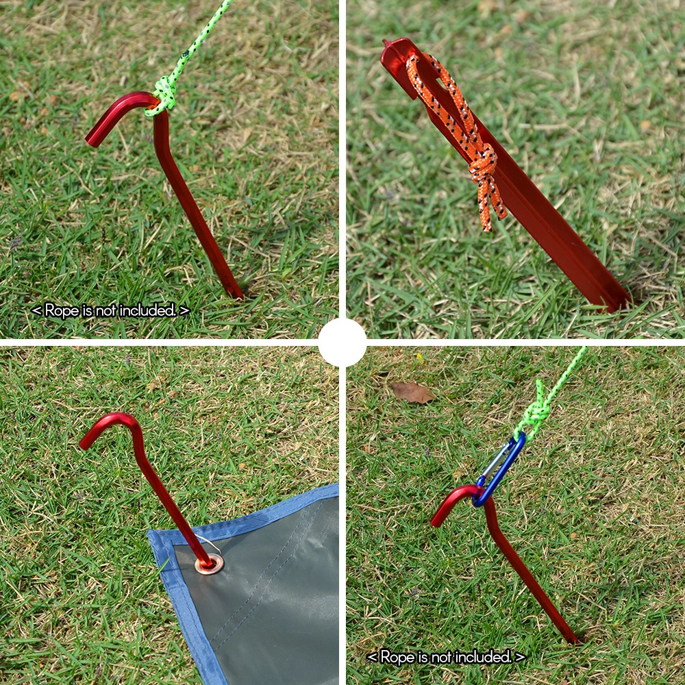 Neevoyu Kamp Çadırı Alüminyum Toprak Çivi 6 Adet - Dayanıklı, Hafif, Dökülme Engeli - Kırmızı 7 Tipi + Depolama Çantası Kırmızı