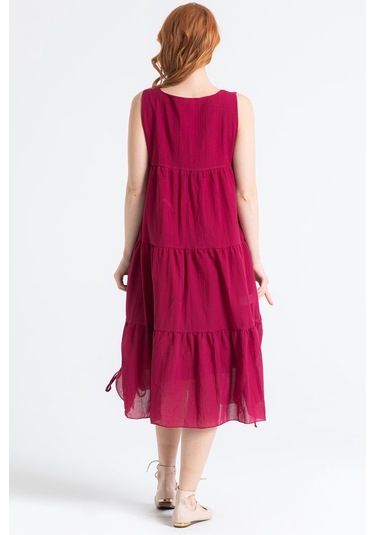 Kolsuz Vual Ahsen Nakışlı Midi Boy Elbise Bordo Brd-bordo