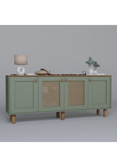 Bohem Serisi Natura 2 Kapak Pvc Hasır Desen Kül Yeşili Konsol Yeşil