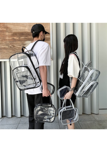 Yifomall Outdoor Kamp İçin 3'lü Set: Şeffaf Pvc Sırt Çantası, Tote Ve Clutch - Su Geçirmez, Geniş Hacimli Gri Çok Renkli