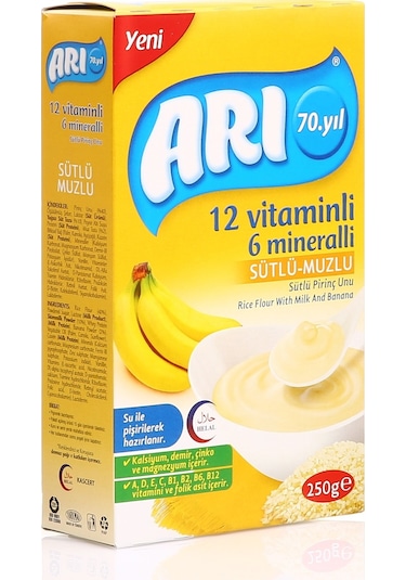 Arı 12 Vitaminli 6 Mineralli Sütlü Muzlu 6+ Ay Pirinç Unu 250 G