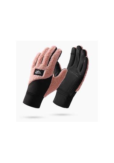 Snapbuy Unisex Kışlık, Parmak Açılır Dokunmatik, Kalın Peluş Eldiven Pembe