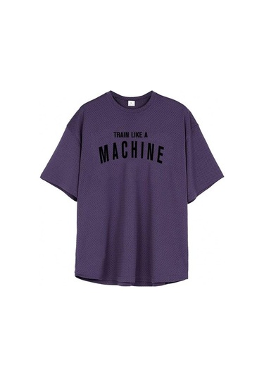 Mor Muscleguys Yaz Fitness Giysileri Erkek Hızlı Kuruyan Nefes Alabilir Koşu Antrenman Bol Kısa Kollu Antrenör Üstü