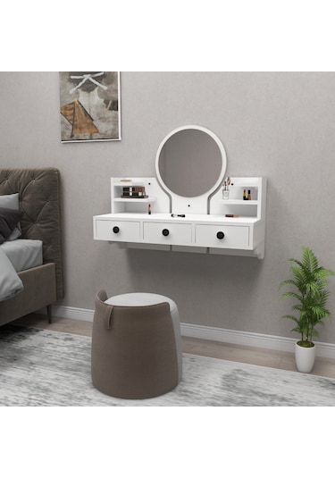 Arnetti Polina Makyaj Masası Aynalı Duvara Monte Beyaz