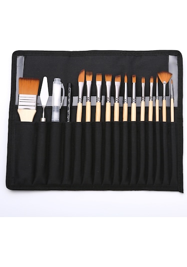 Jzcat Sanatçı Boya Fırçaları Set Kazıyıcı İle Çanta 18 Adet-ahşap Rengi