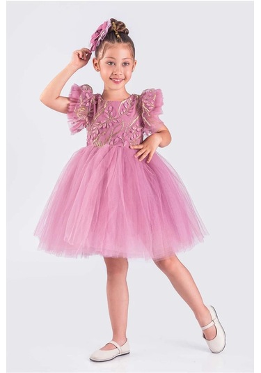 Kız Çocuk Elbise Tütü Etek Nakışlı Pembe