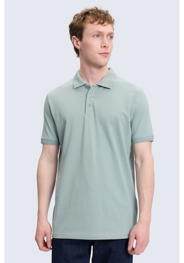 Hatemoğlu Yeşil Regular Fit Polo Yaka 100% Pamuk Tişört Yeşil - Ekru