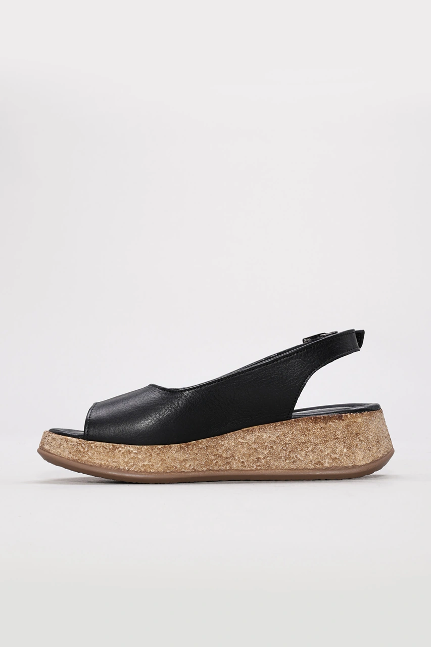 Fast Step Hakiki Deri Kadın Dolgu Topuk Sandalet 227za15319 Siyah