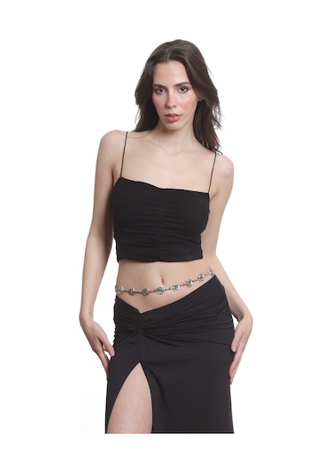 Labalaba Kadın Antik Gümüş Kaplama Gül Formlu Ayarlanabilir Bel Zinciri, Bel Kolyesi Gümüş