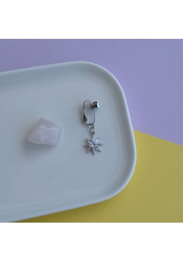 Deliksiz Kuzey Yıldızı Sallantılı Sıkıştırma Klipsli Göbek Piercingi Belly Piercing Gri