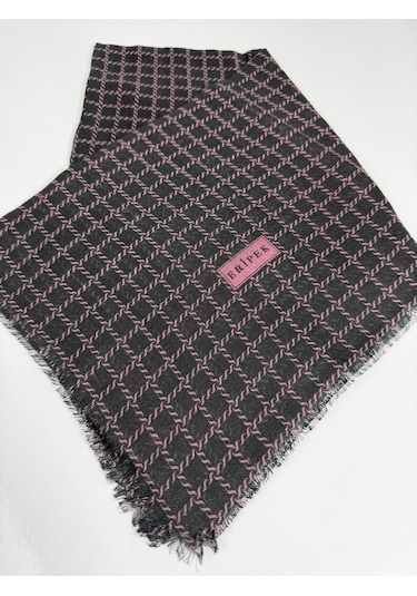 Eripek Desenli Flamalı Keten Eşarp- 06112 Siyah-pembe