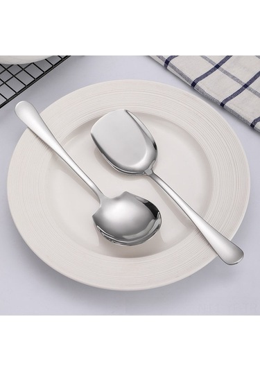 Kangvka Büyük Boy Paslanmaz Çelik Servis Kasa Ve Kaşık Seti - Dayanıklı, Pas Önbelleği Yok, Restoran/ev Kullanıma Uygun Gümüş