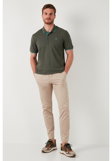 Buratti % 100 Pamuk Düğmeli Regular Fit Erkek Polo Yaka T Shirt 5902118 Haki-Mint