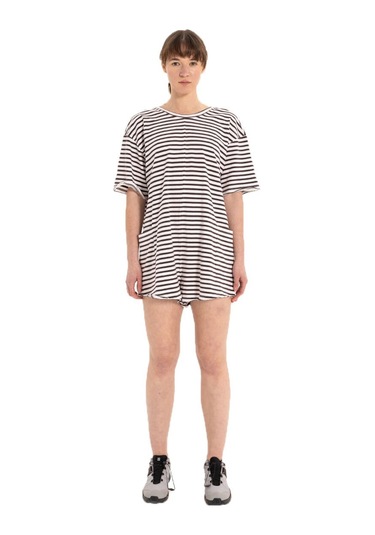 Inguz Stripe %100 Pamuk Şort Tulum Siyah - Beyaz