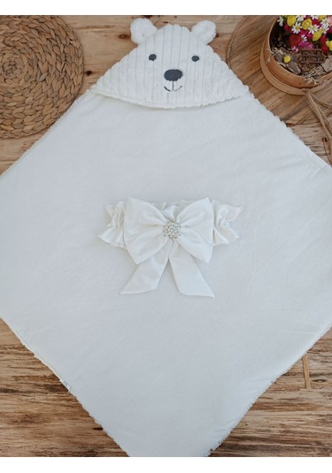 Yenidoğan Beyaz Wool Yün Kumaş Ayıcık Kulaklı Kundak Bebek Battaniyesi Çok Renkli