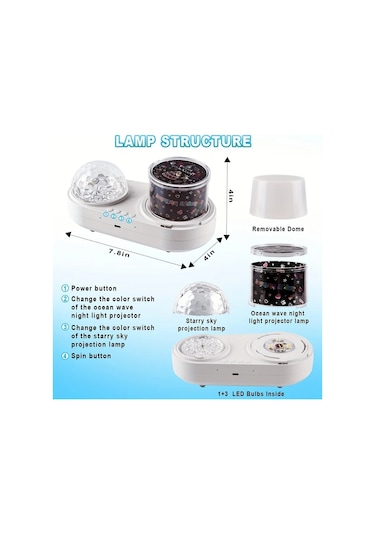 Honeybeeshop 6 In 1 Projeksiyon 1 Adet Yıldız Led Gece Lambası Projeksiyonu 3-12 Yaş Kız Erkek Çocuk Hediye Yatak Odası Dekor Mavi Noel İçin Ideal 16renk Şarj Edilebilir