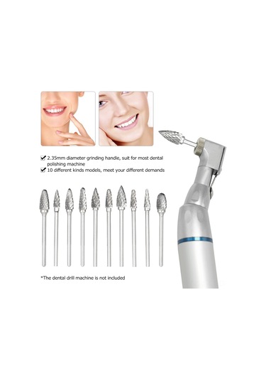 Samdoo Diş Taşlama Ve Parlatma İçin 10'lu Tungsten Çelik Uç Takımı - 2.35mm Uç Çapı, Profesyonel Diş Makinaları İçin