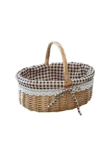 Pazly Cbtx Hasır Piknik Sepeti, Söğüt El Dokuma Paskalya Sepeti, Oyuncak Saklama, L - Kahve Ekose L Ahşap