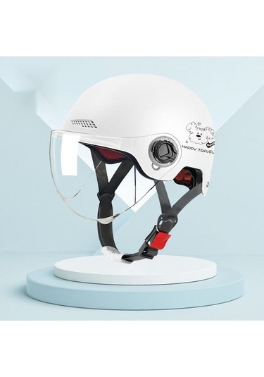 Ranyeek L019 Beyaz Çizgili Köpek Desenli 3c Onaylı Kısa Kask - Elektrikli Araçlar İçin Dört Mevsim Güvenlik Kaski