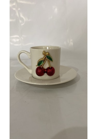 Kiraz Desenli 2 Kişilik Fincan Takımı Beyaz-kırmızı