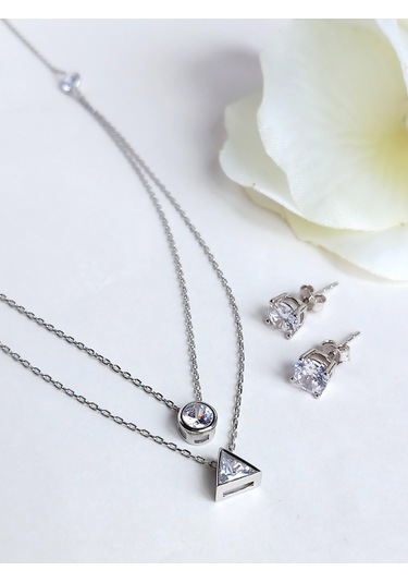 18 Ayar Altın Kaplama Tek Taş Modern Tasarım Gümüş Kadın Kolye Kü