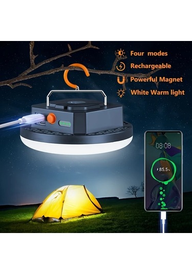 Cordial 7200mah Beyaz Şarj Edilebilir Lityum Pil Led Kamp Lambası Taşınabilir Acil Durum Çadır Lambası 2 Mod Sıcak Soğuk Beyaz 15w