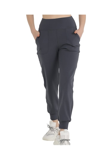 Kadın Curve Eşofman Alt Antrasit Jogger Dalgıç Kumaş Yüksek Bel Çift Cepli Joggers 1061 Antrasit