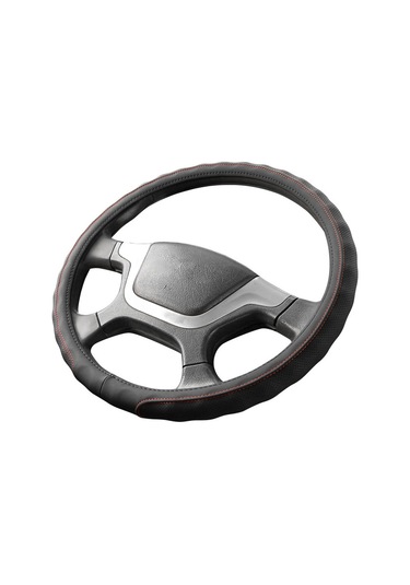 Cbtx 38cm Cilt Dostu Deri Kamyon Direksiyon Kolu Kaymaz Tasarım Koruyucu Kapak - Siyah + Kırmızı Çizgi