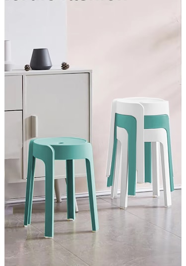 Kaymaz Ayaklı Içıçe Geçebilen Plastik Tabure 4 Adet Yeşil-beyaz