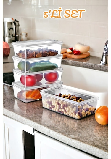 5 Adet Kendinden Kapaklı Saklama Kabı 2 Lt Şeffaf