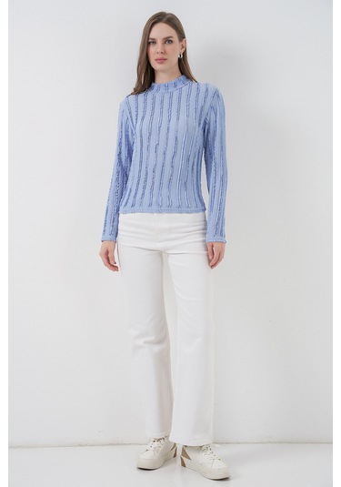 Kadın Dokulu Esnek Örme Bluz 975 - Mavi Mavi