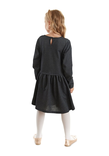 Denokids Mshb&g Çiçekler Denim Görünümlü Siyah Kız Çocuk Elbise Siyah