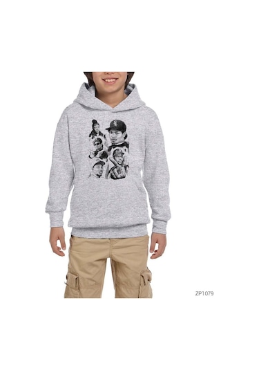 N.W.A. Group Eazy E Ice Cube Gri Çocuk Kapşonlu Sweatshirt Gri