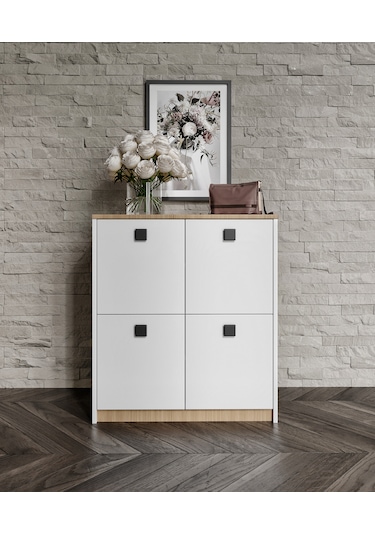 Afilli Asya Ayakkabılık Ve Çok Amaçlı Dolap Tamamı Mdf Beyaz - Garden - Meşe