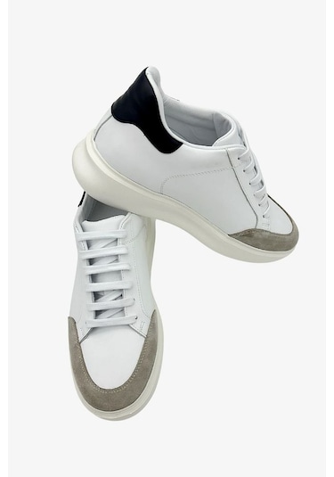 Man Erkek Hakiki Deri 7 Cm Boy Uzatan Beyaz Spor Ayakkabı Beyaz