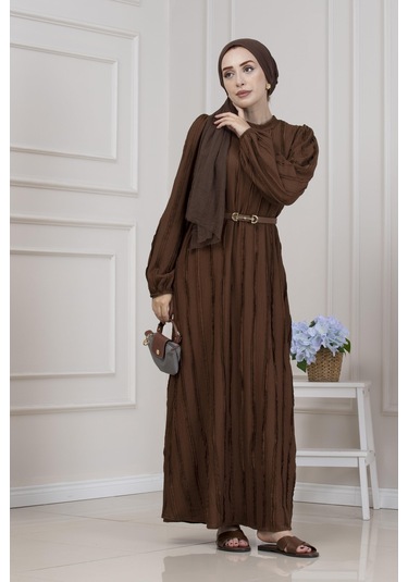 Fırfır Detaylı Rüya Elbise-kahverengi-5471 Kahverengi