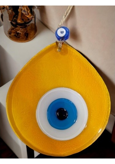 Mavi Nazar Boncuklu Şeffaf Bal Renk Nazar Boncuklu Damla Desen El Yapımı Duvar Süsü 02-10mm 5yards