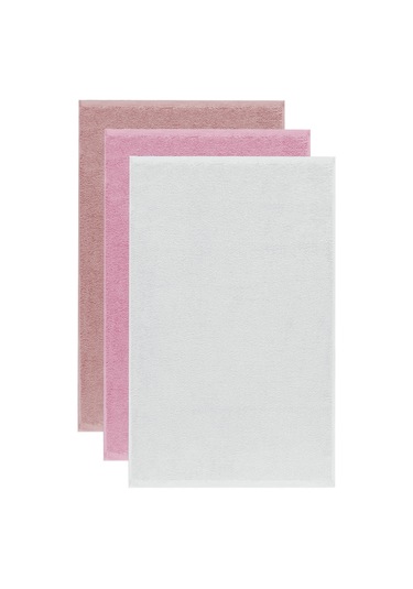 3 Lü Renkli El Yüz Havlu Seti %100 Pamuklu Natural Harmony Pembe