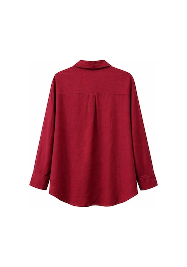 Mixray 4670 Kadın Cepli Oversize Basic Keten Gömlek Bordo